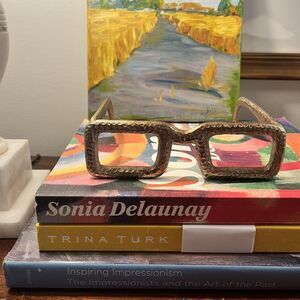 EYE GLASSES SCULPTURE Paperweight 7" Hammered Gold Spectacles Quirky Fun Decor